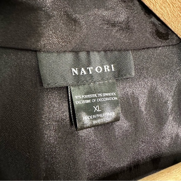 Natori | Black Decadence Sleepshirt Loungewear Leopard Jacquard Satin Size XL - Picture 7 of 7